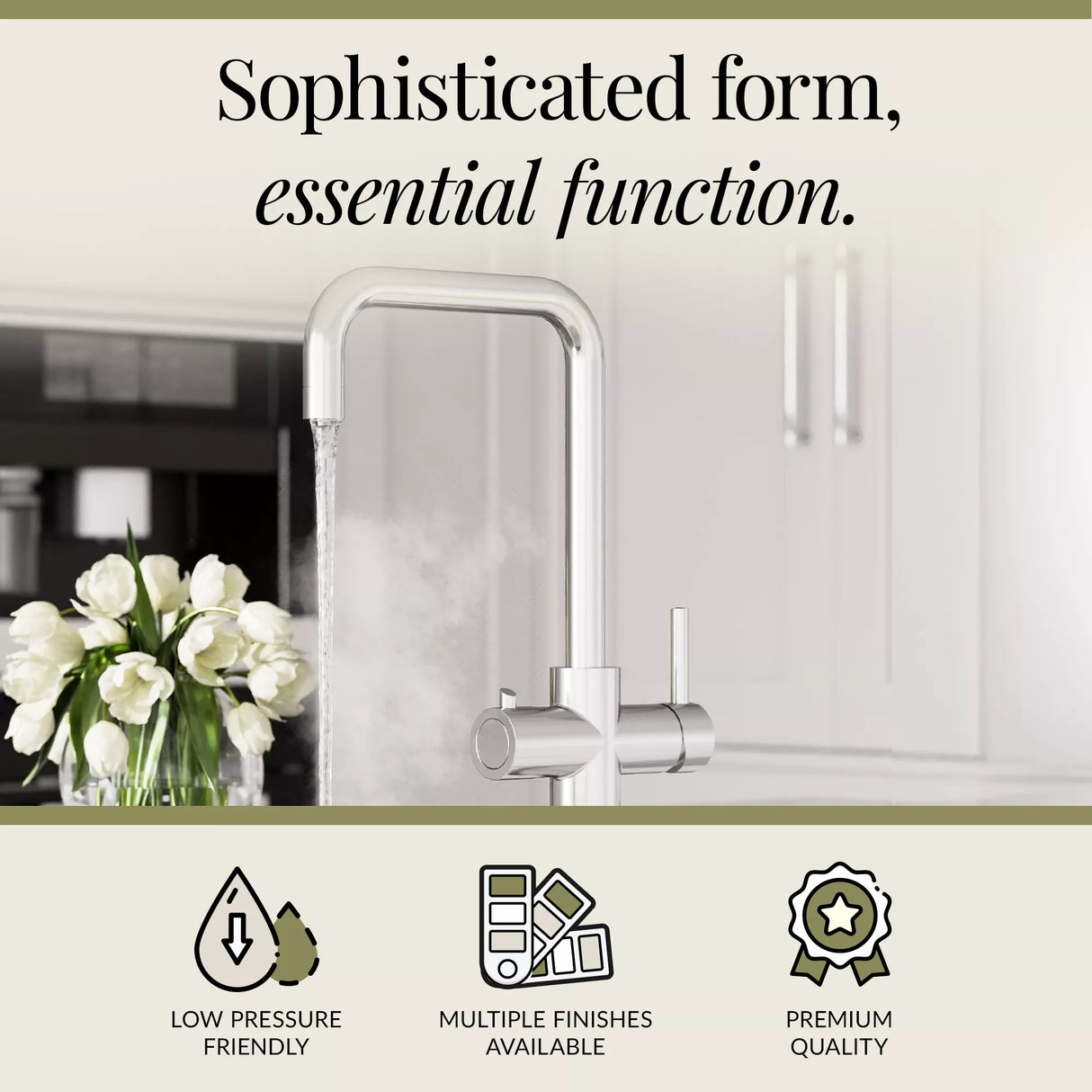 3 in 1 Boiling Water Tap Kit - Instant Hot Water Tap with Dual Lever Handles,Tank and Filter in a range of finishes