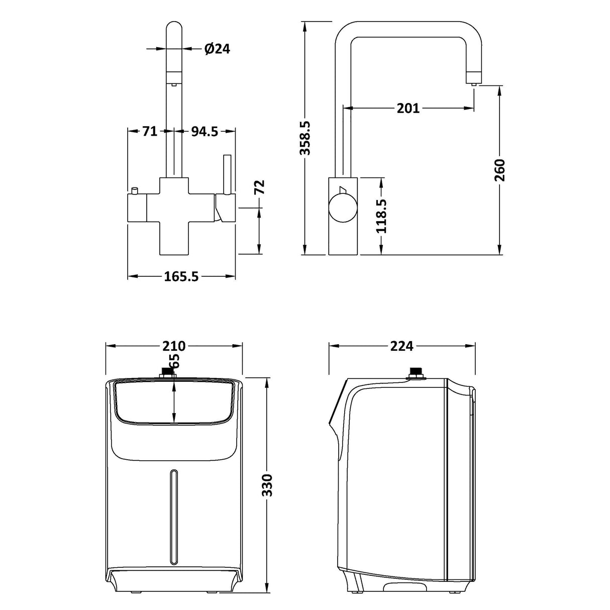 3 in 1 Boiling Water Tap Kit - Instant Hot Water Tap with Dual Lever Handles,Tank and Filter in a range of finishes