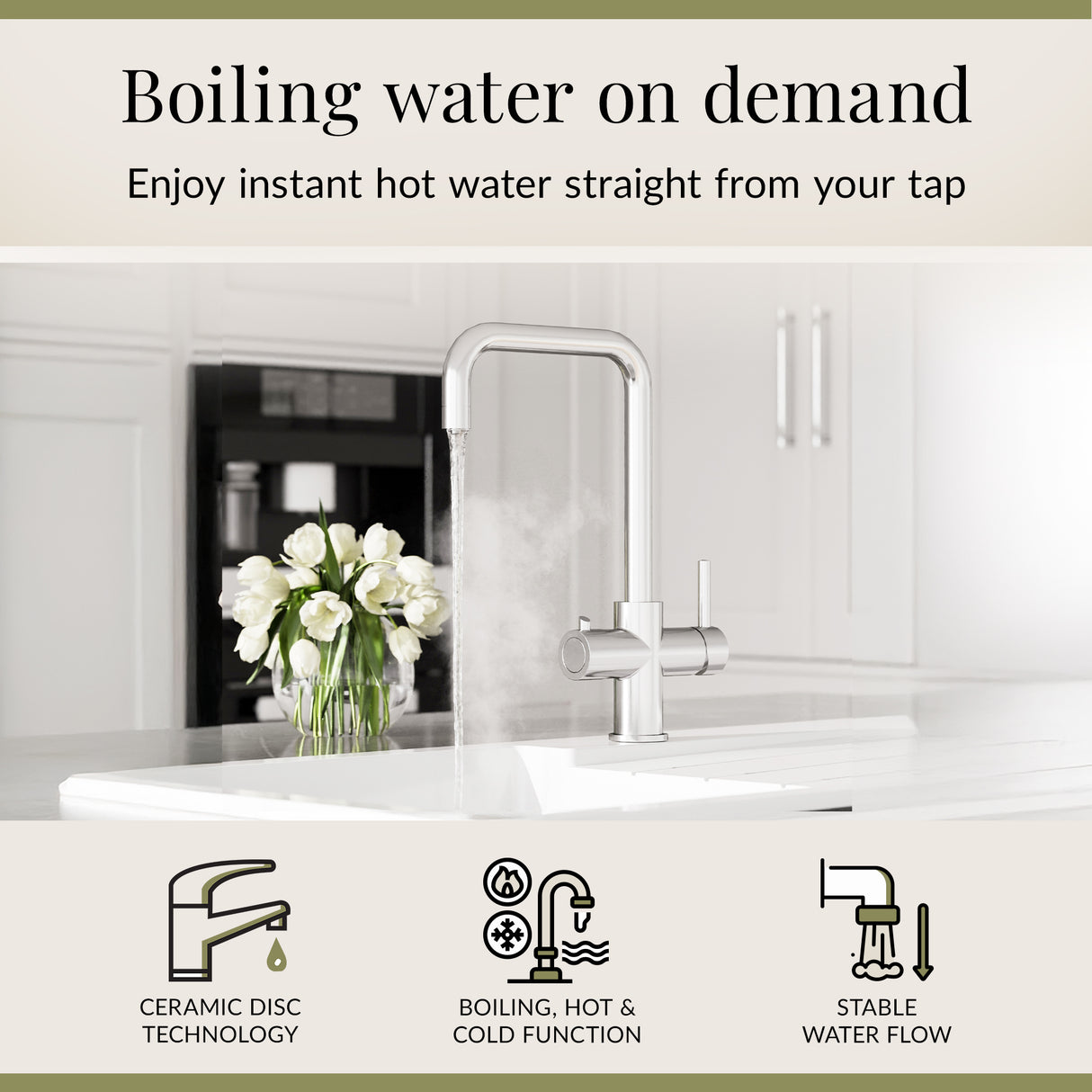 3 in 1 Boiling Water Tap Kit - Instant Hot Water Tap with Dual Lever Handles,Tank and Filter in a range of finishes