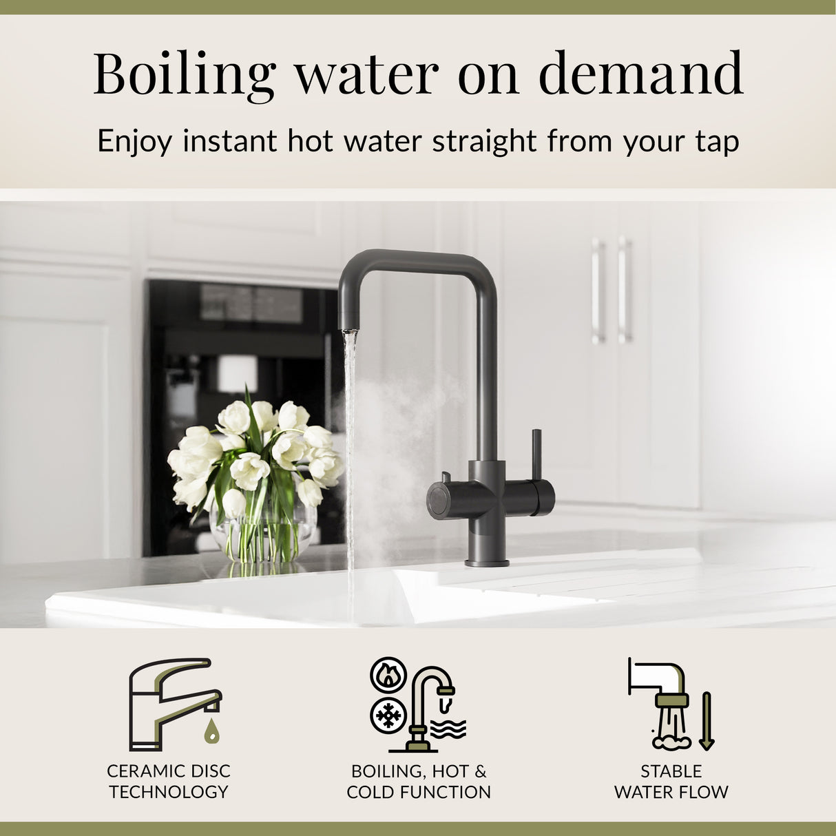 3 in 1 Boiling Water Tap Kit - Instant Hot Water Tap with Dual Lever Handles,Tank and Filter in a range of finishes