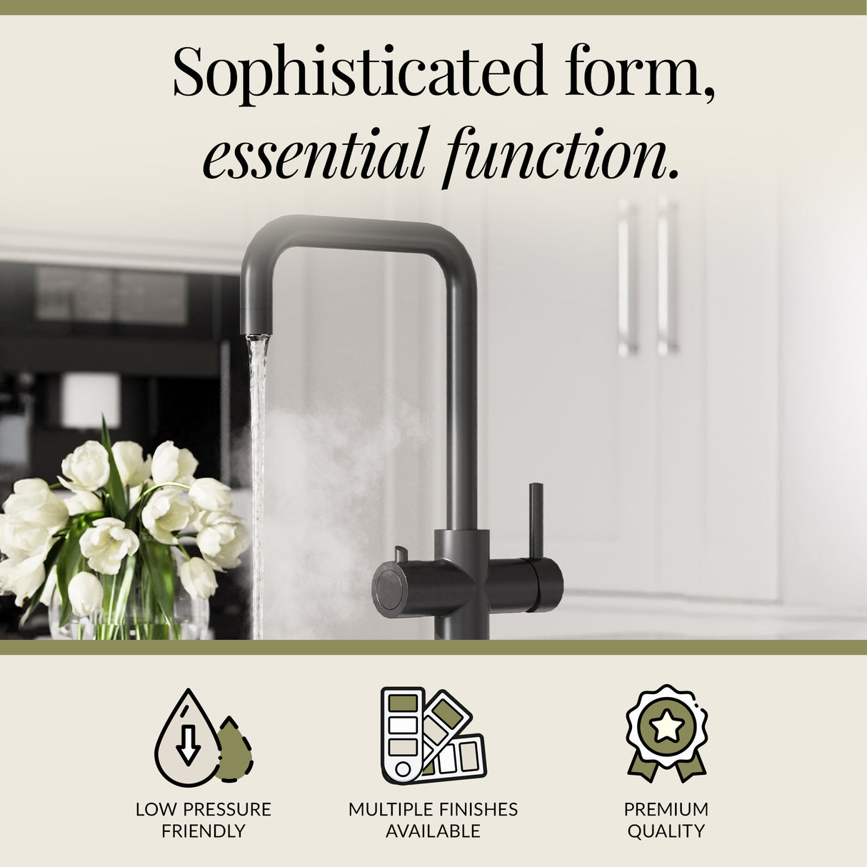 3 in 1 Boiling Water Tap Kit - Instant Hot Water Tap with Dual Lever Handles,Tank and Filter in a range of finishes