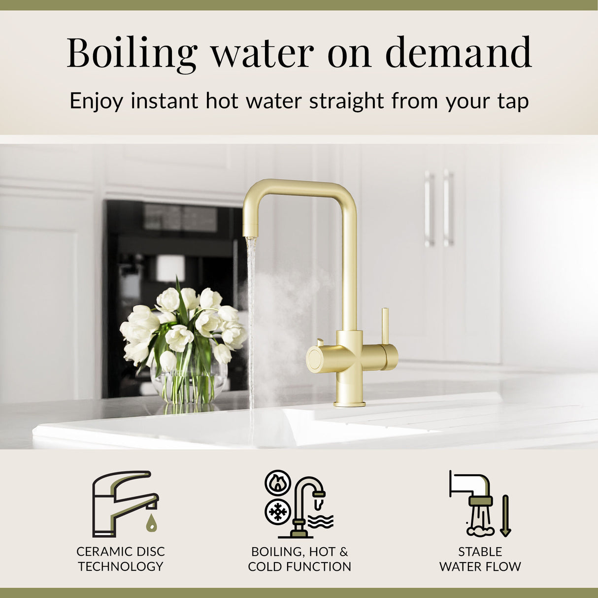 3 in 1 Boiling Water Tap Kit - Instant Hot Water Tap with Dual Lever Handles,Tank and Filter in a range of finishes
