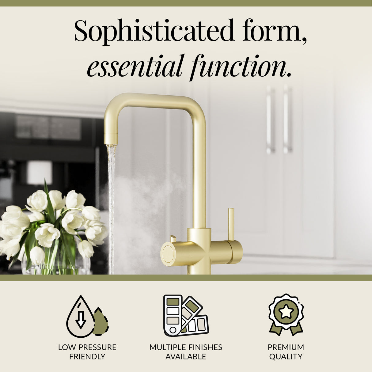 3 in 1 Boiling Water Tap Kit - Instant Hot Water Tap with Dual Lever Handles,Tank and Filter in a range of finishes