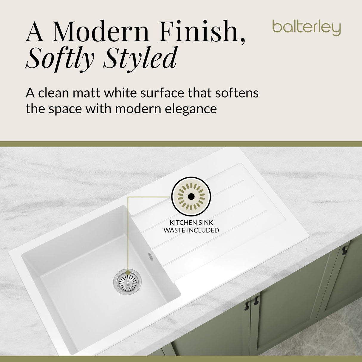 101cm Composite Inset Kitchen Sink with Overflow & Drainer - Available in Multiple Colours