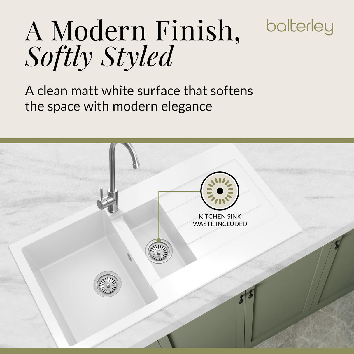 101cm Composite Inset Kitchen Sink with Overflow & Drainer - Available in Multiple Colours