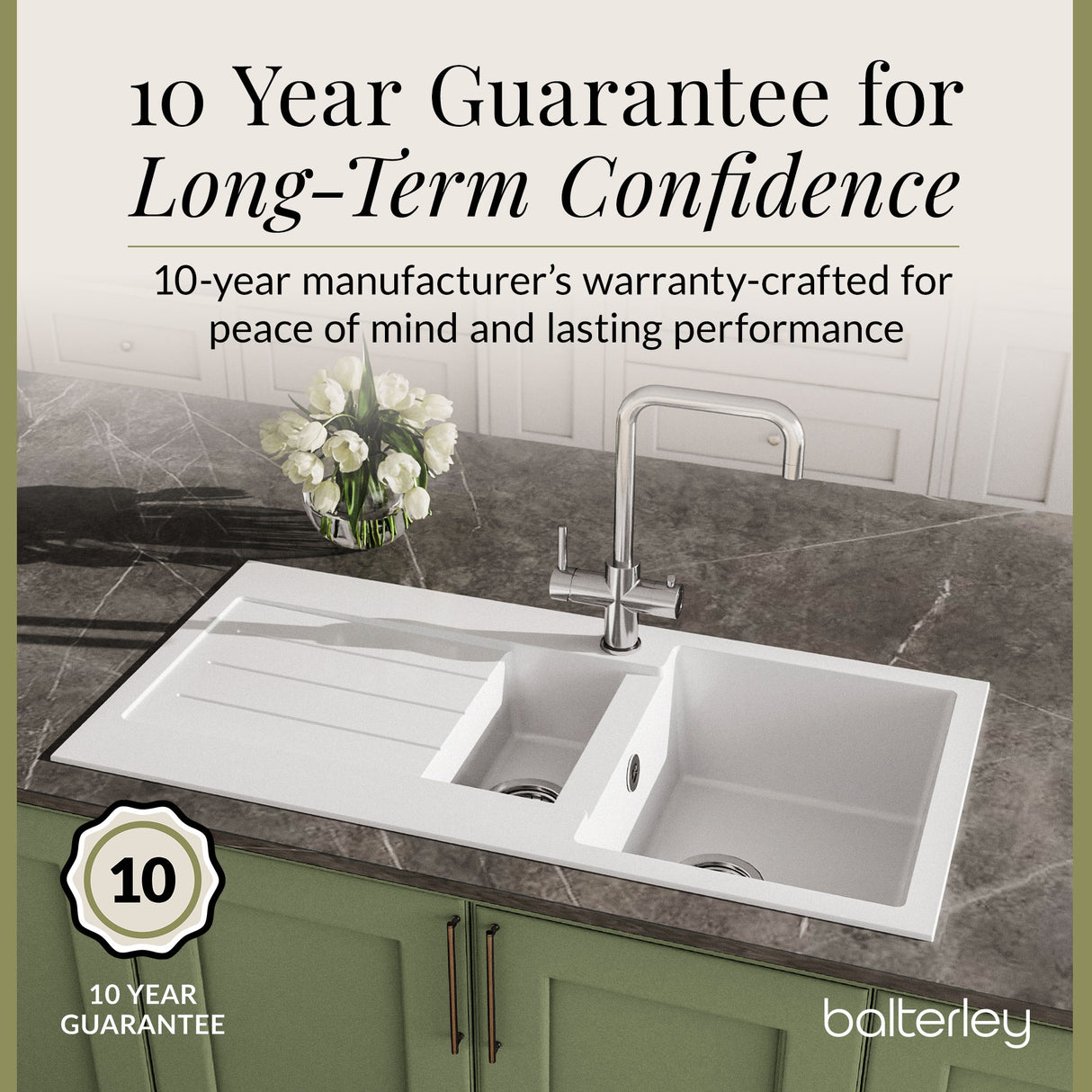 101cm Composite Inset Kitchen Sink with Overflow & Drainer - Available in Multiple Colours