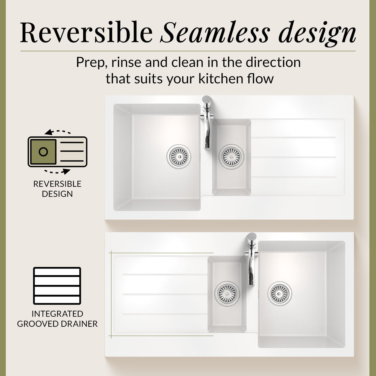 101cm Composite Inset Kitchen Sink with Overflow & Drainer - Available in Multiple Colours