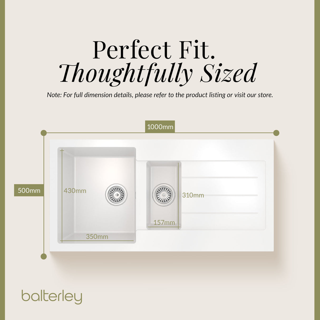 101cm Composite Inset Kitchen Sink with Overflow & Drainer - Available in Multiple Colours