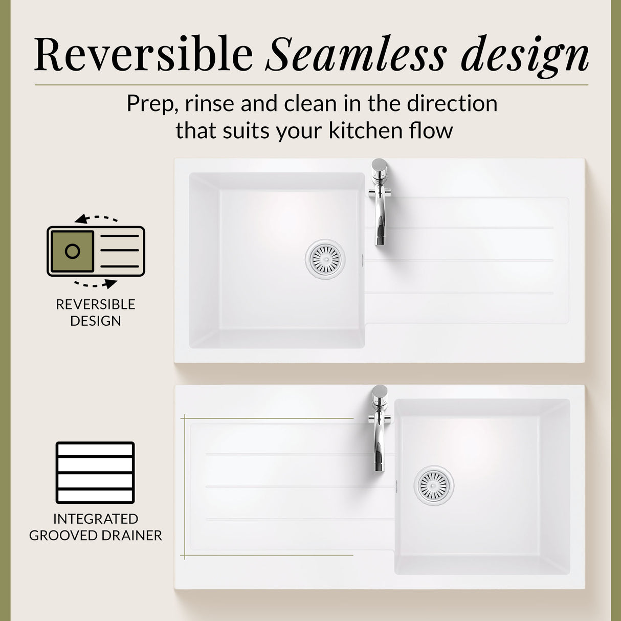 101cm Composite Inset Kitchen Sink with Overflow & Drainer - Available in Multiple Colours