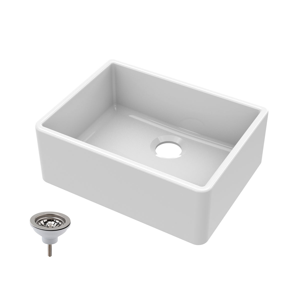 Single Bowl Fireclay Ceramic Butler Kitchen Sink with Chrome Strainer Waste - 595mm