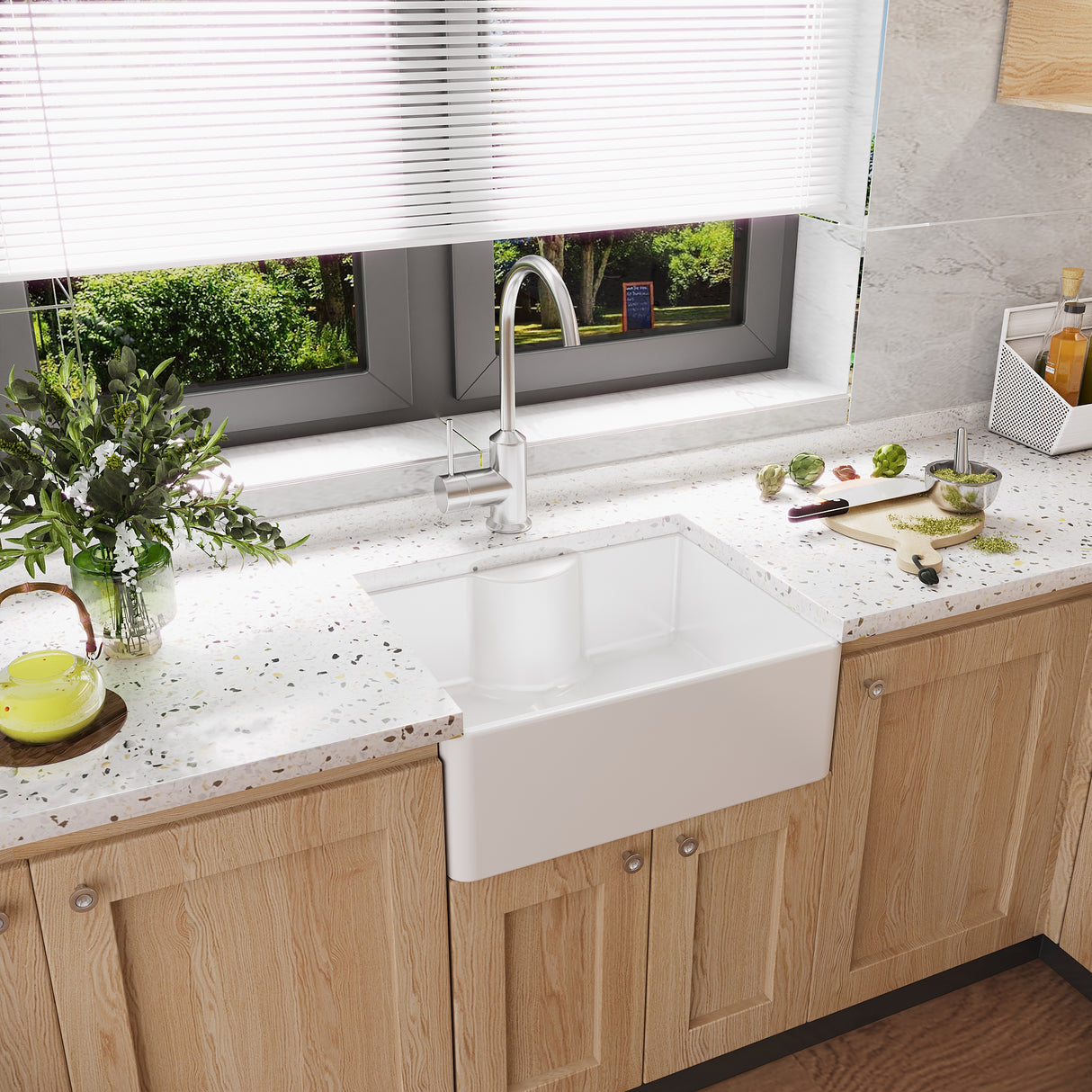 Single Bowl Fireclay Ceramic Butler Kitchen Sink - Variety of Sizes and Features Available
