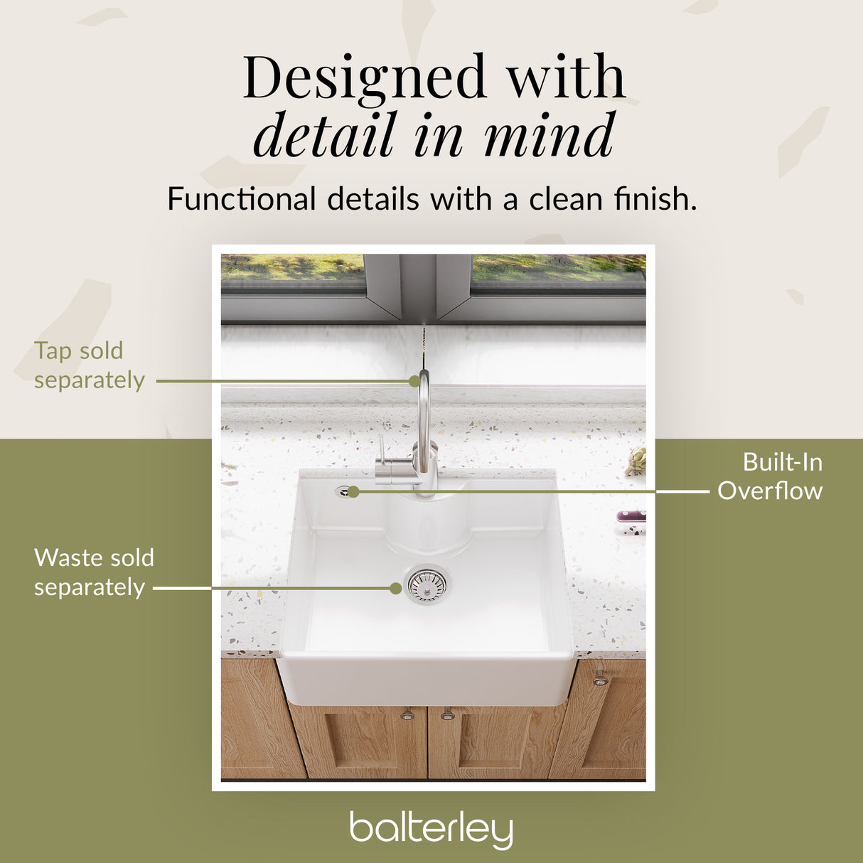 Single Bowl Butler Kitchen Sink - Variety of Sizes and Features Available