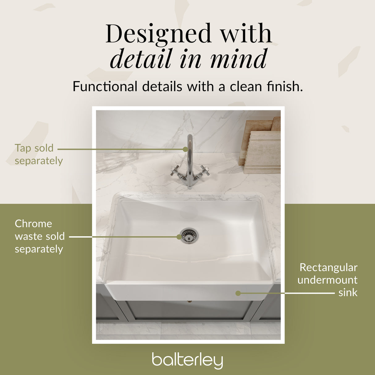 Single Bowl Butler Kitchen Sink - Choice of Tap and Waste - 795mm