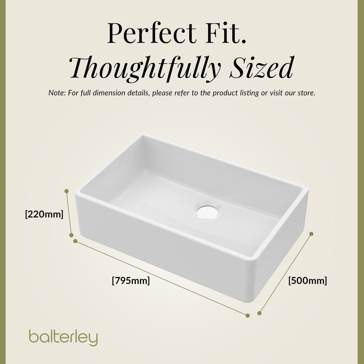 Single Bowl Butler Kitchen Sink - Choice of Tap and Waste - 795mm