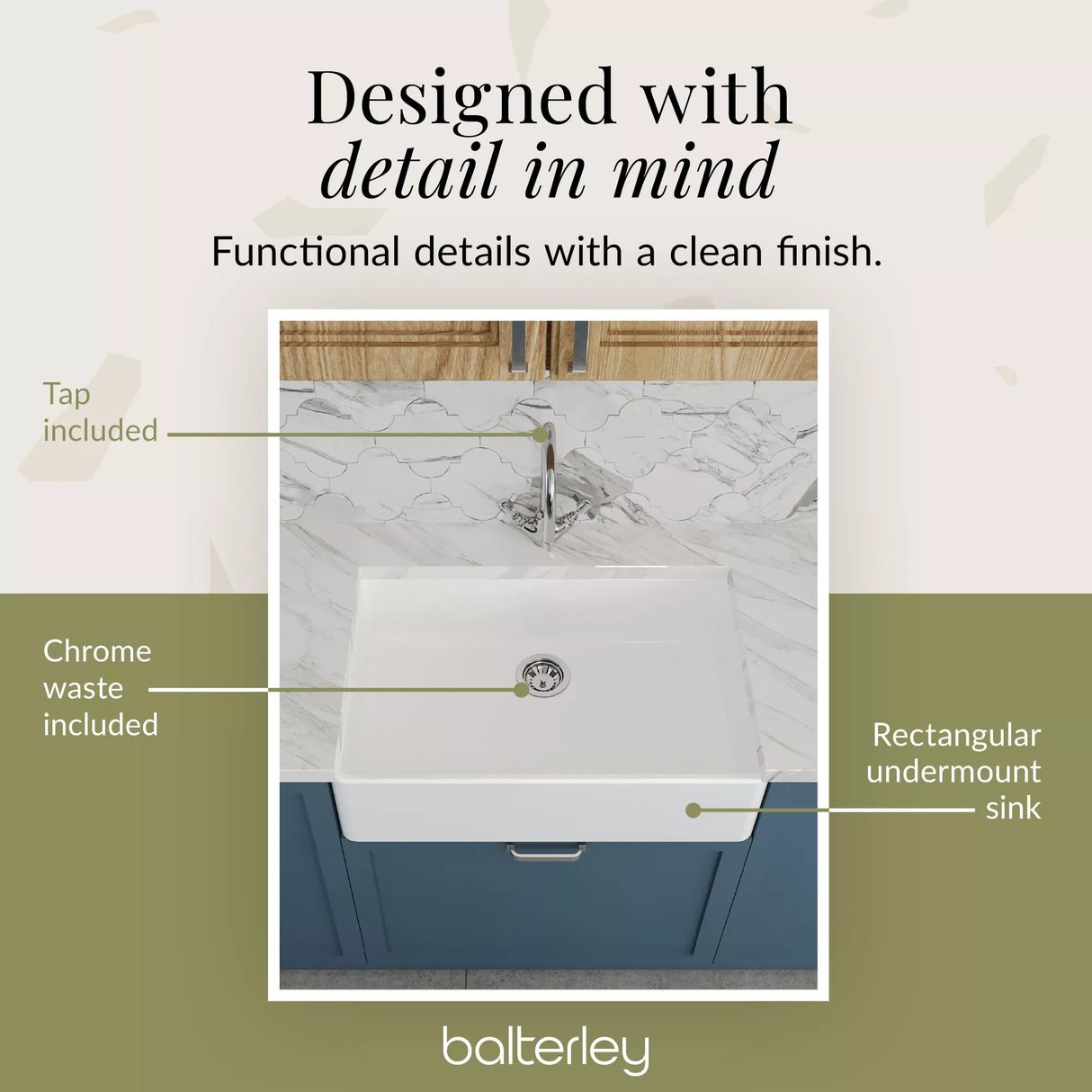 Single Bowl Fireclay Ceramic Butler Kitchen Sink Bundle with Mono Sink Mixer Tap & Waste