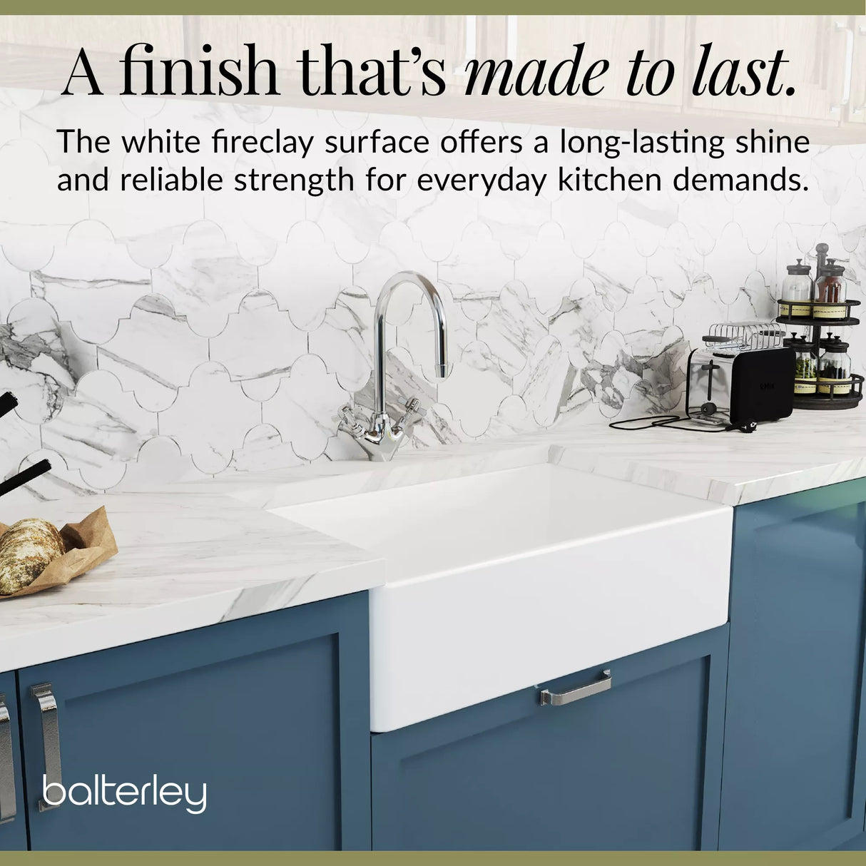 Single Bowl Fireclay Ceramic Butler Kitchen Sink Bundle with Mono Sink Mixer Tap & Waste