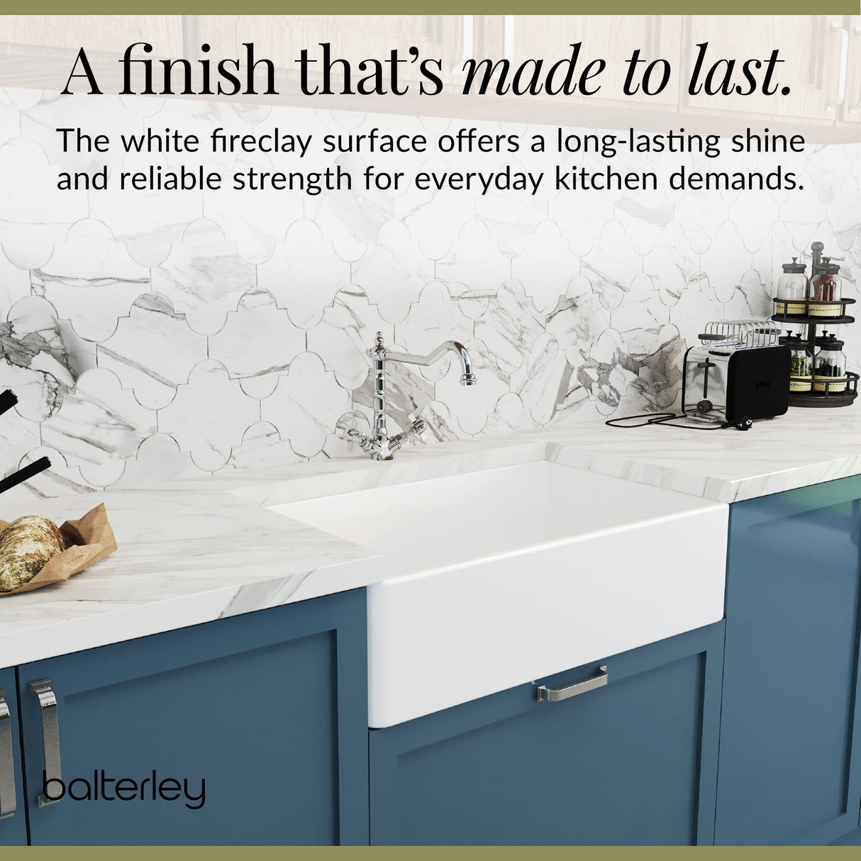 Single Bowl Fireclay Ceramic Butler Kitchen Sink Bundle with French Classic Tap & Waste