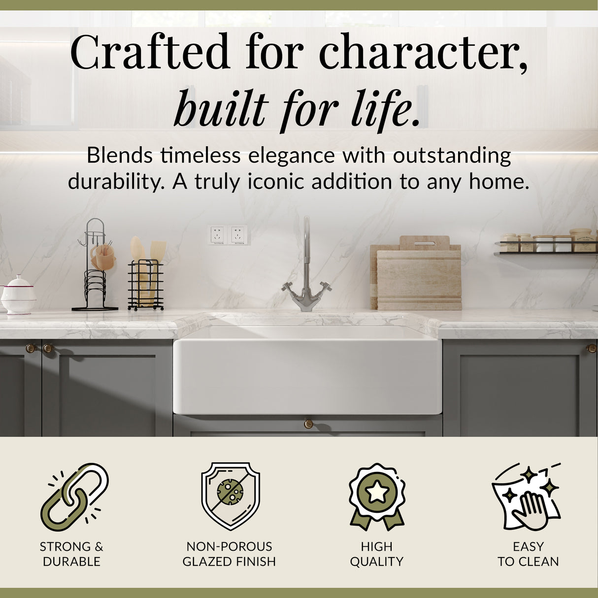 Single Bowl Butler Kitchen Sink - Choice of Tap and Waste - 795mm