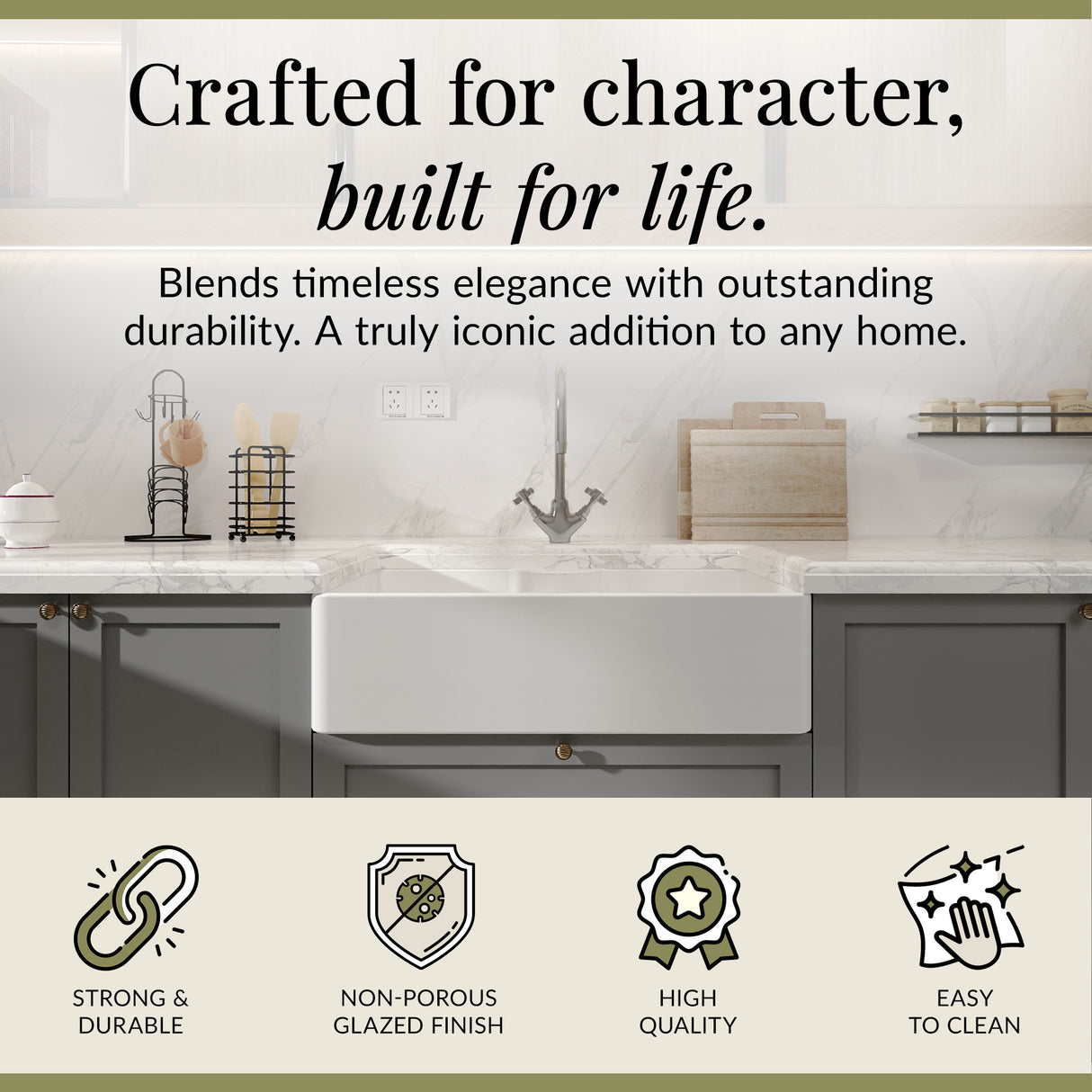 Single Bowl Butler Kitchen Sink - Variety of Sizes and Features Available