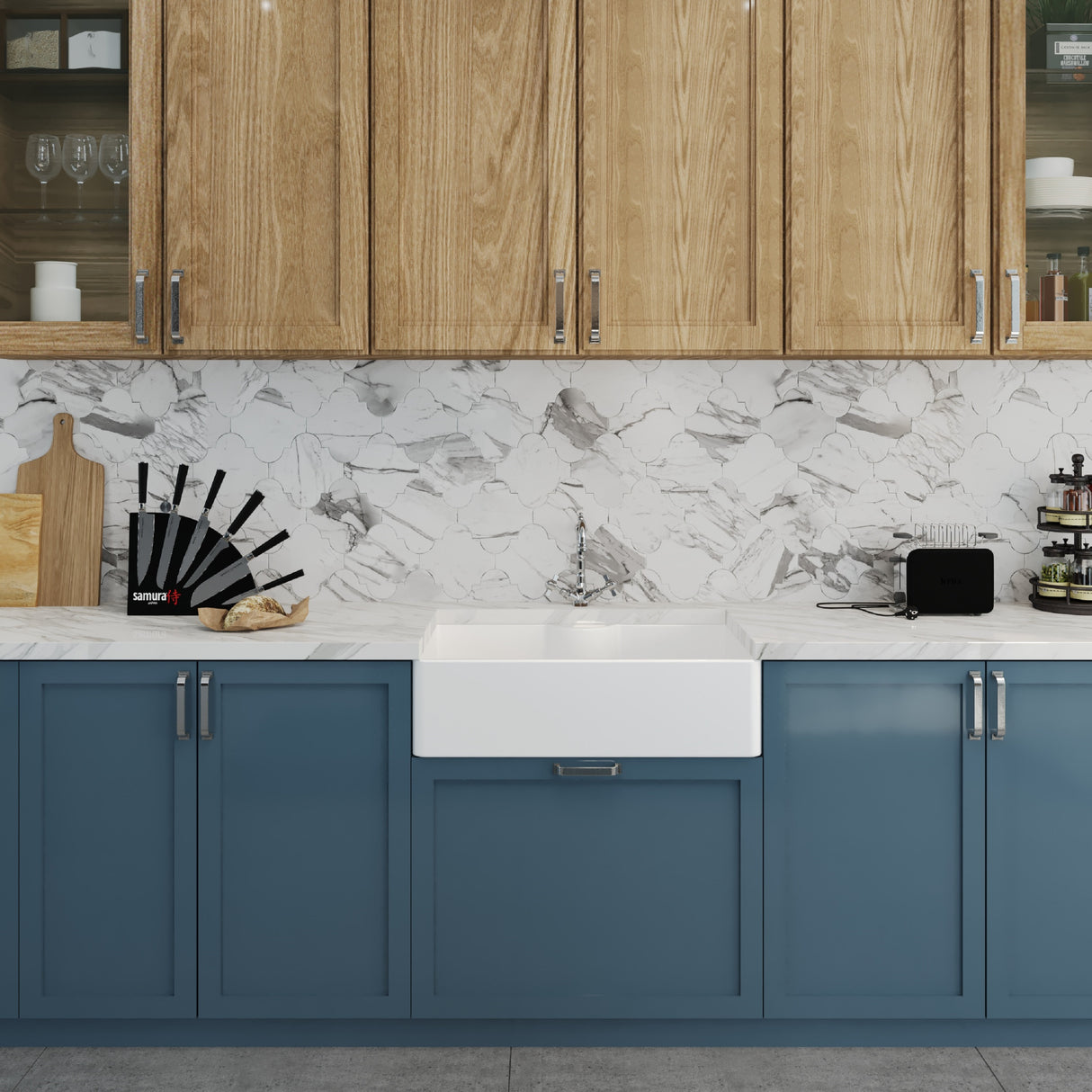 Single Bowl Fireclay Ceramic Butler Kitchen Sink Bundle with a Classic Tap, Tap Ledge & Waste