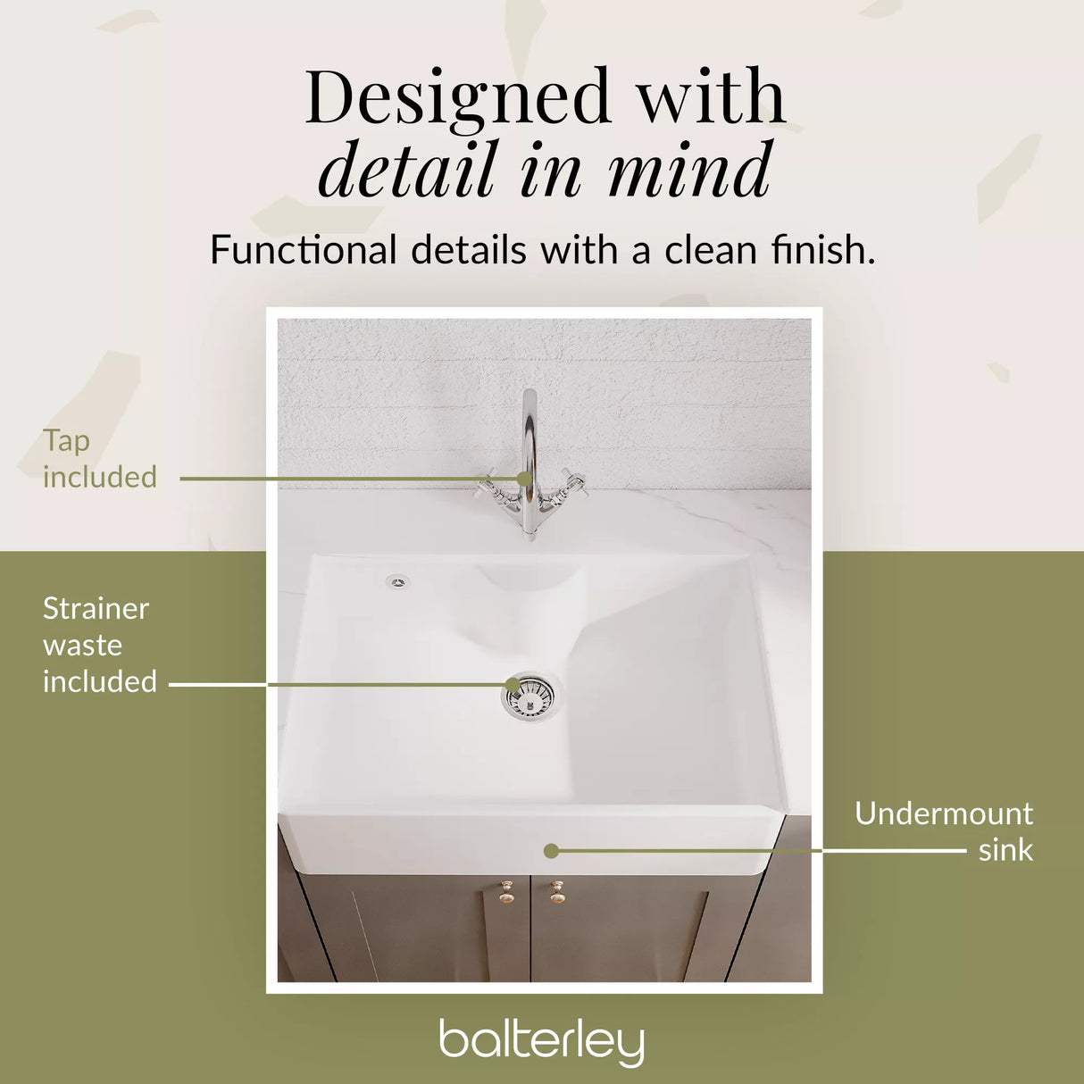 Single Bowl Fireclay Ceramic Butler Kitchen Sink Bundle with Tap Ledge, Tap & Waste