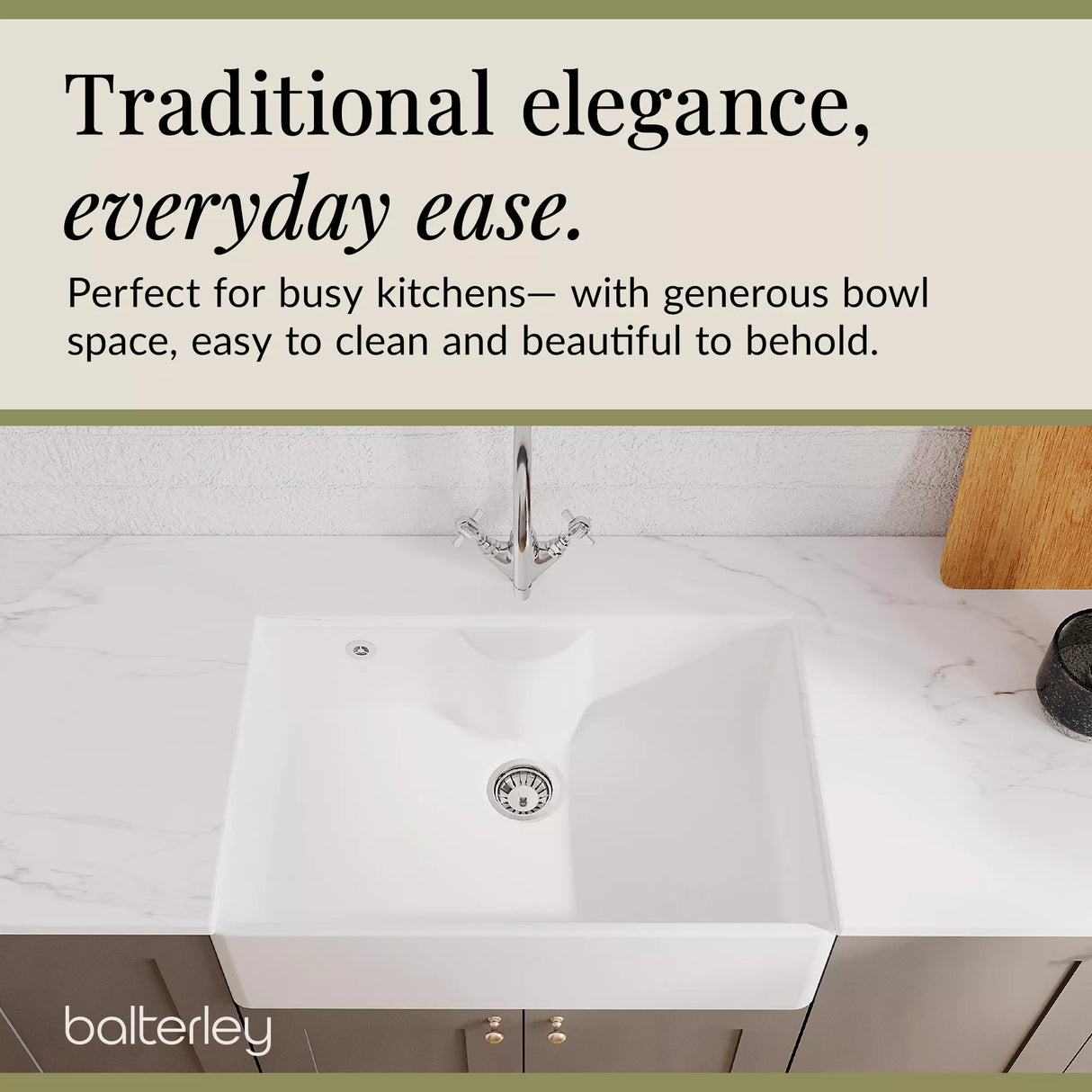 Single Bowl Fireclay Ceramic Butler Kitchen Sink Bundle with Tap Ledge, Tap & Waste