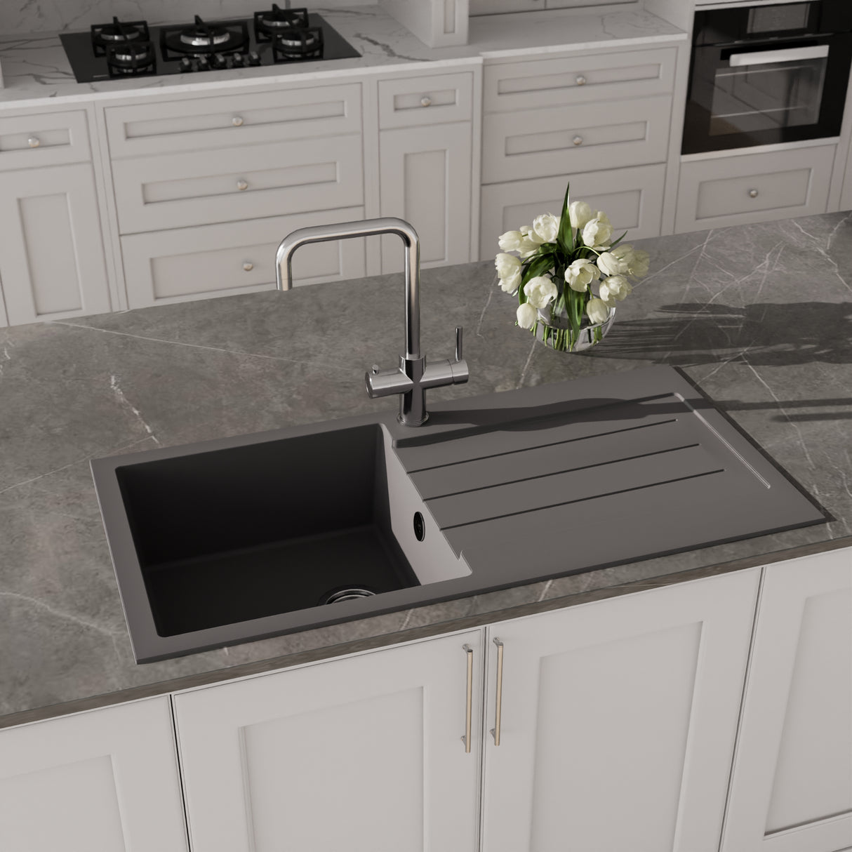 101cm Composite Inset Kitchen Sink with Overflow & Drainer - Available in Multiple Colours