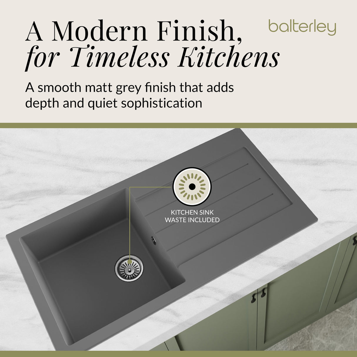 101cm Composite Inset Kitchen Sink with Overflow & Drainer - Available in Multiple Colours