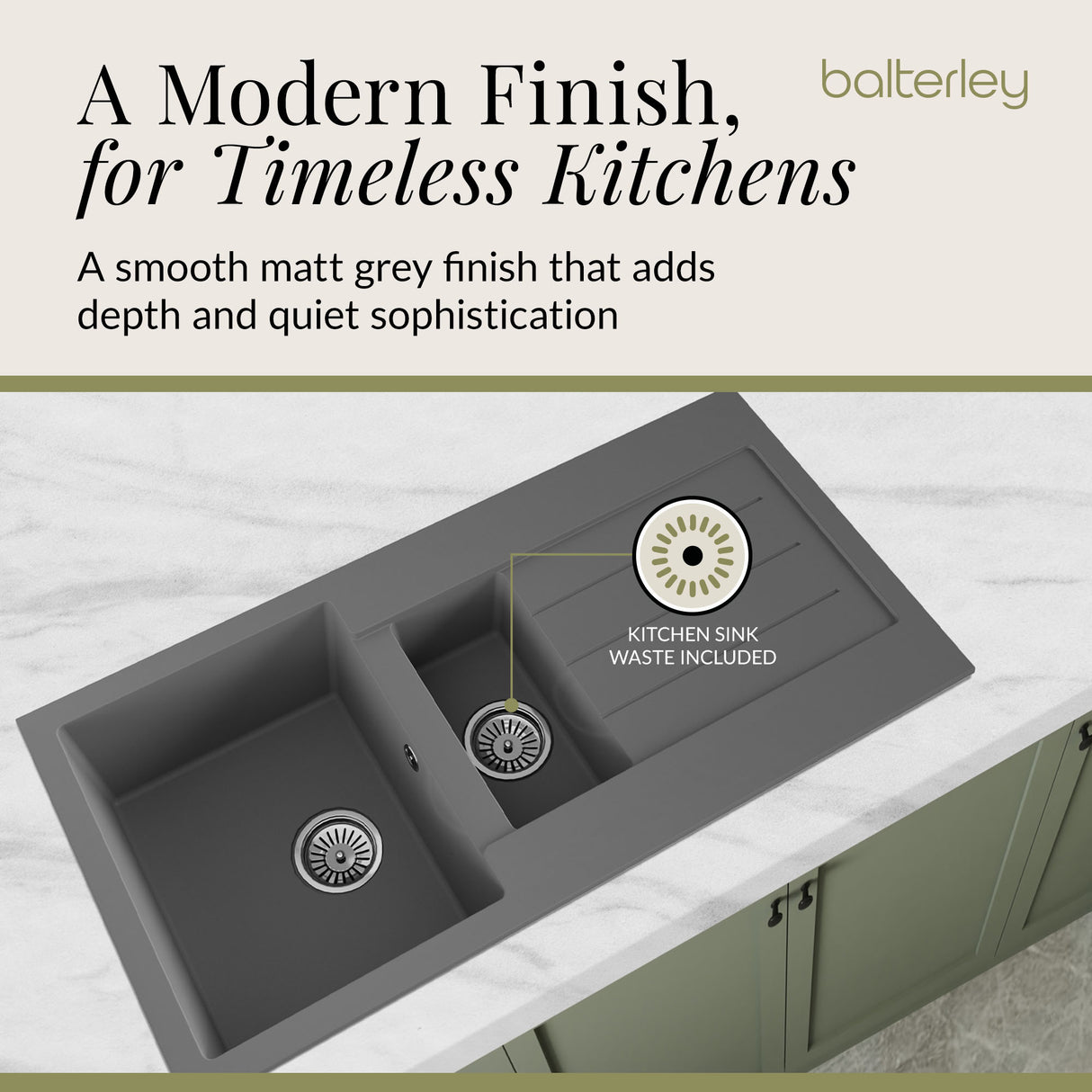 101cm Composite Inset Kitchen Sink with Overflow & Drainer - Available in Multiple Colours