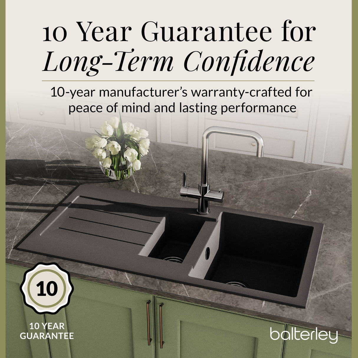 101cm Composite Inset Kitchen Sink with Overflow & Drainer - Available in Multiple Colours