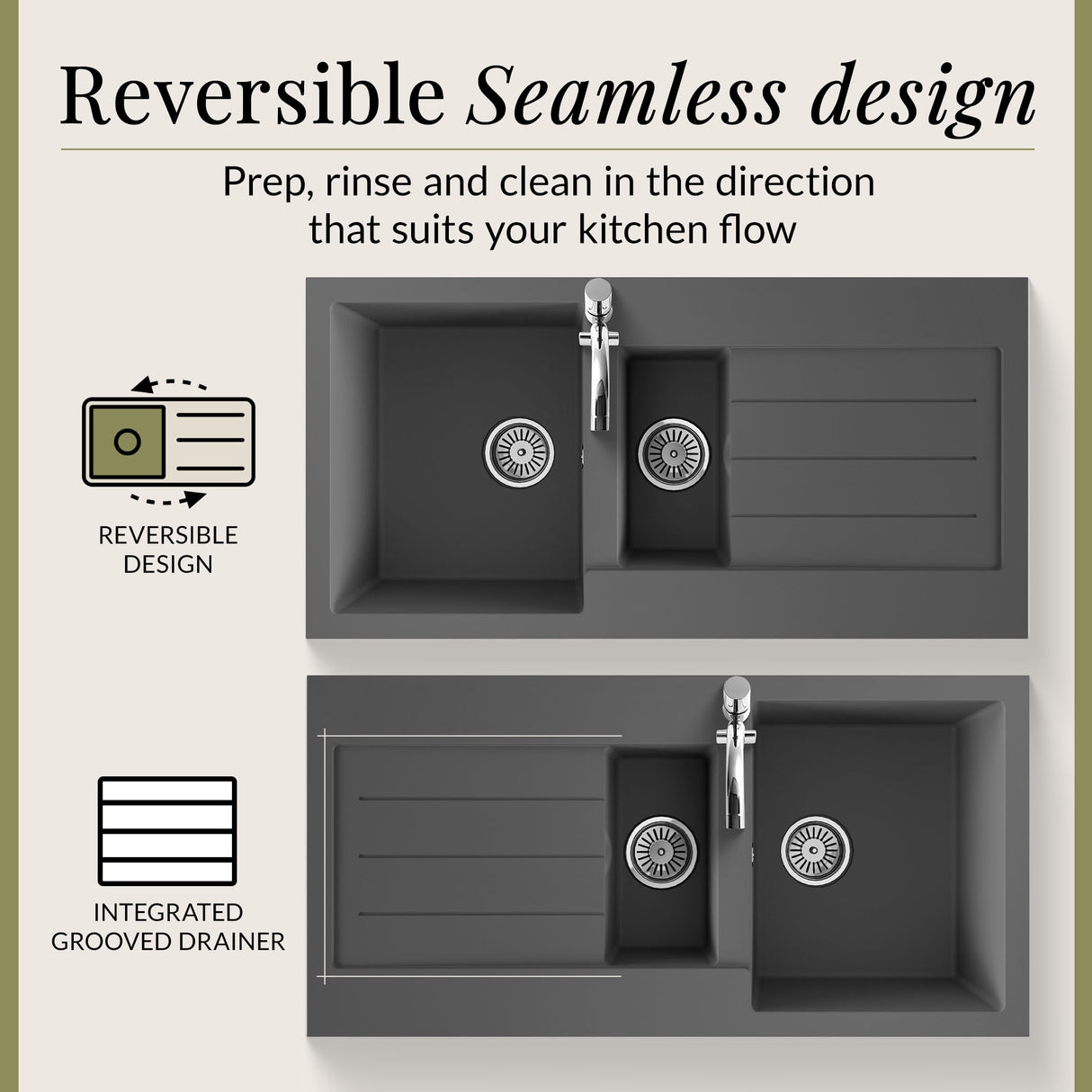 101cm Composite Inset Kitchen Sink with Overflow & Drainer - Available in Multiple Colours