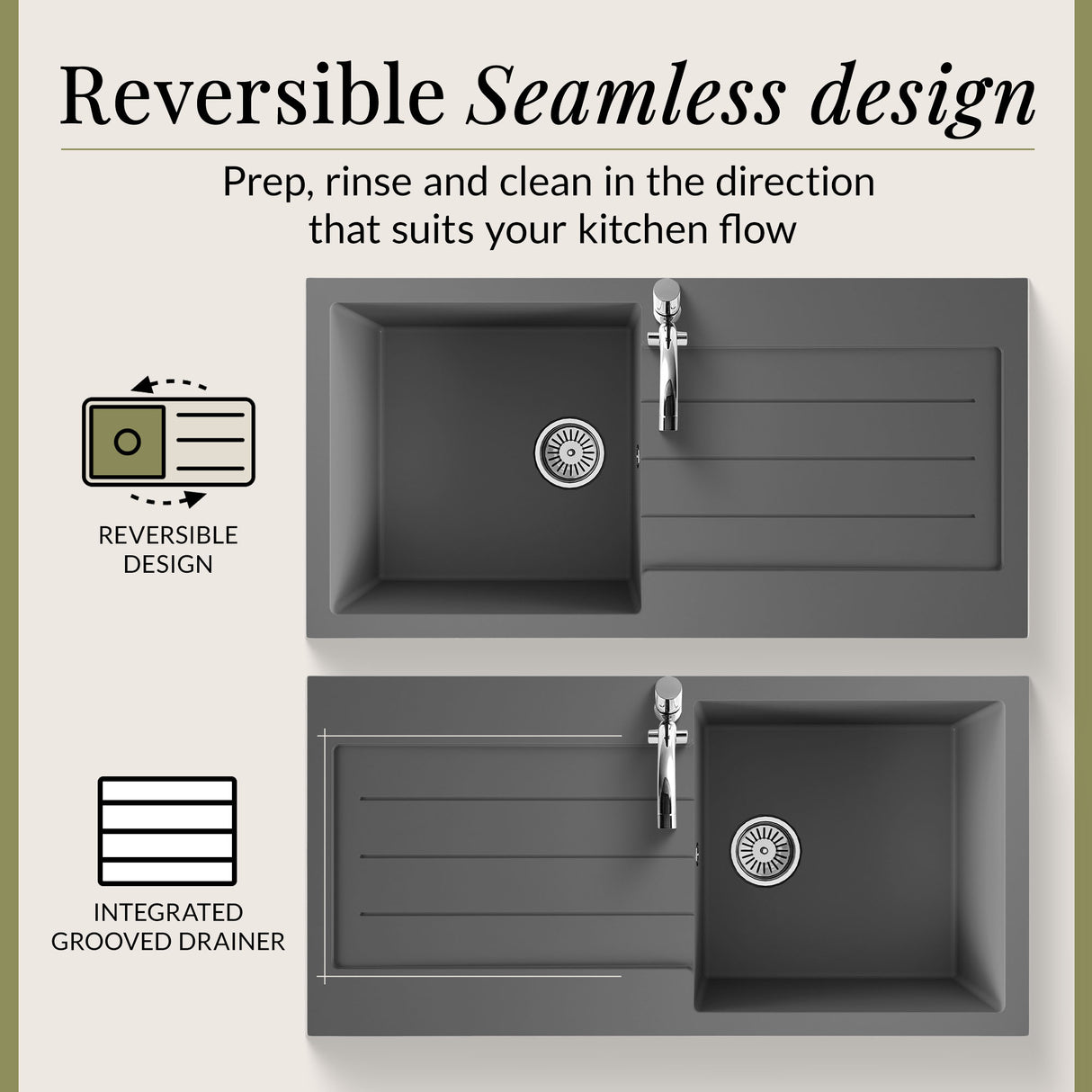 101cm Composite Inset Kitchen Sink with Overflow & Drainer - Available in Multiple Colours