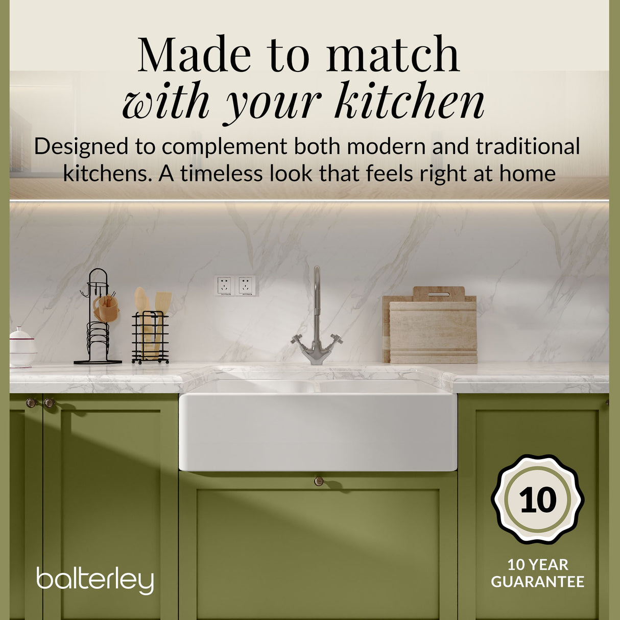 Double Bowl Fireclay Ceramic Butler Kitchen Sink with Full Weir - Choice of Colour