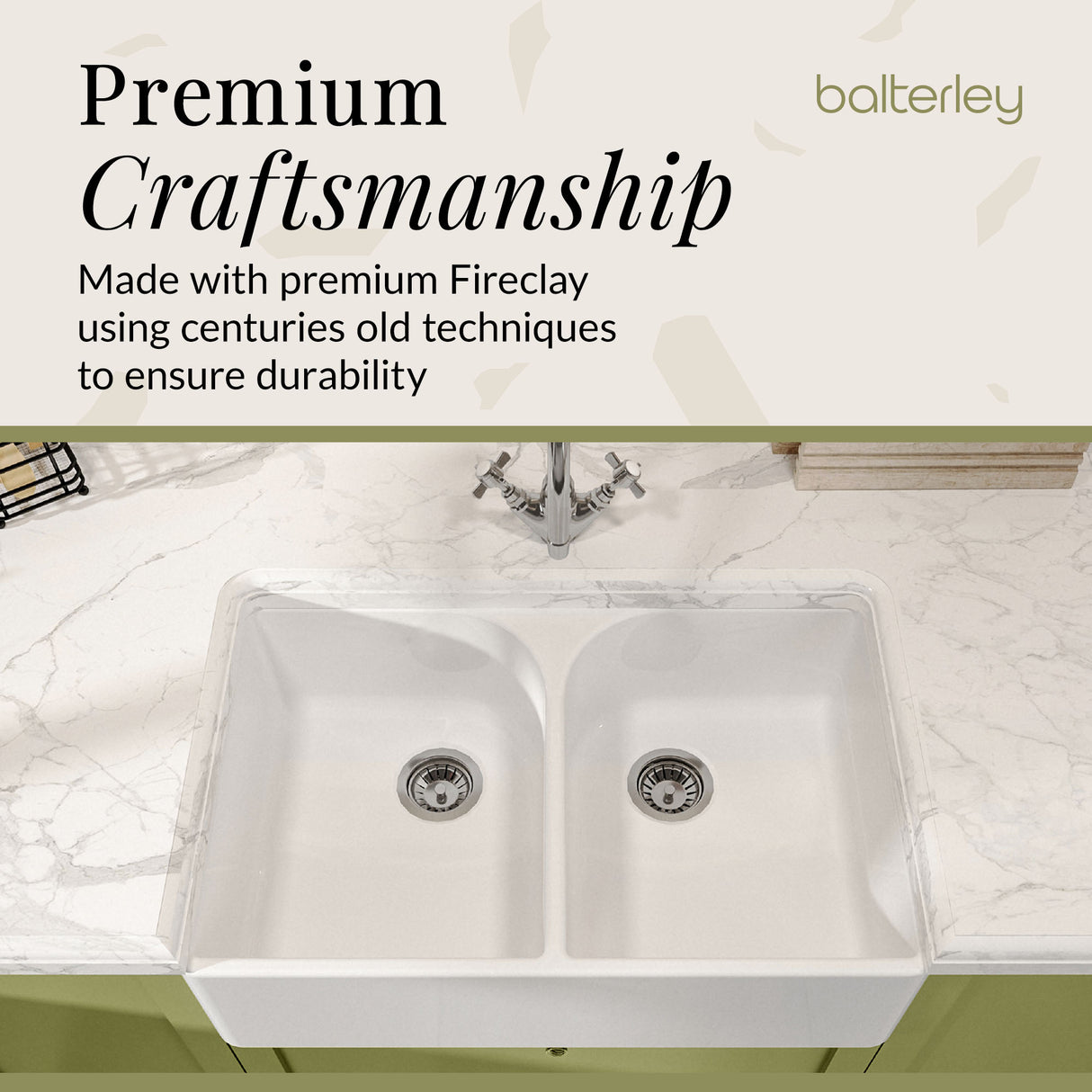 Double Bowl Fireclay Ceramic Butler Kitchen Sink with Full Weir - Choice of Colour