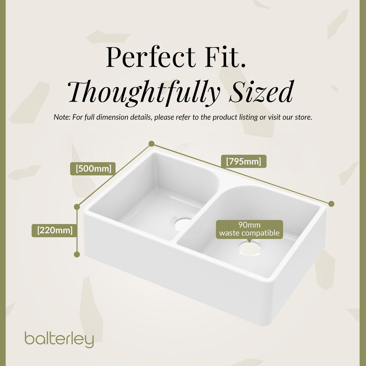 Double Bowl Fireclay Ceramic Butler Kitchen Sink with Full Weir - Choice of Colour