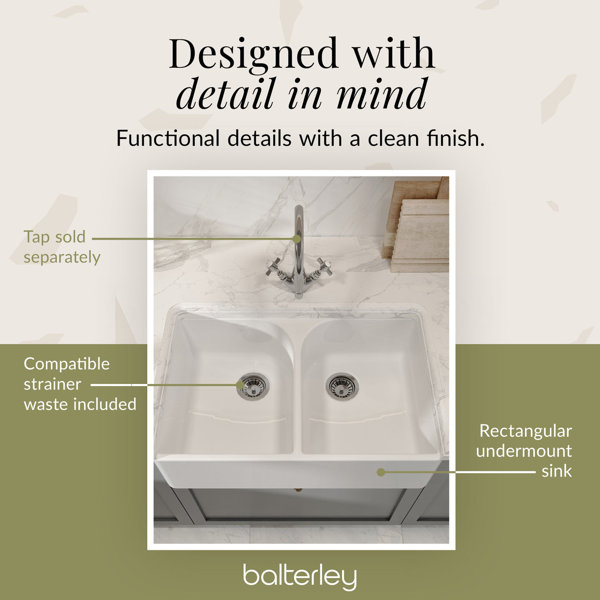 Double Bowl Fireclay Ceramic Butler Kitchen Sink Bundle with Full Weir & Wastes