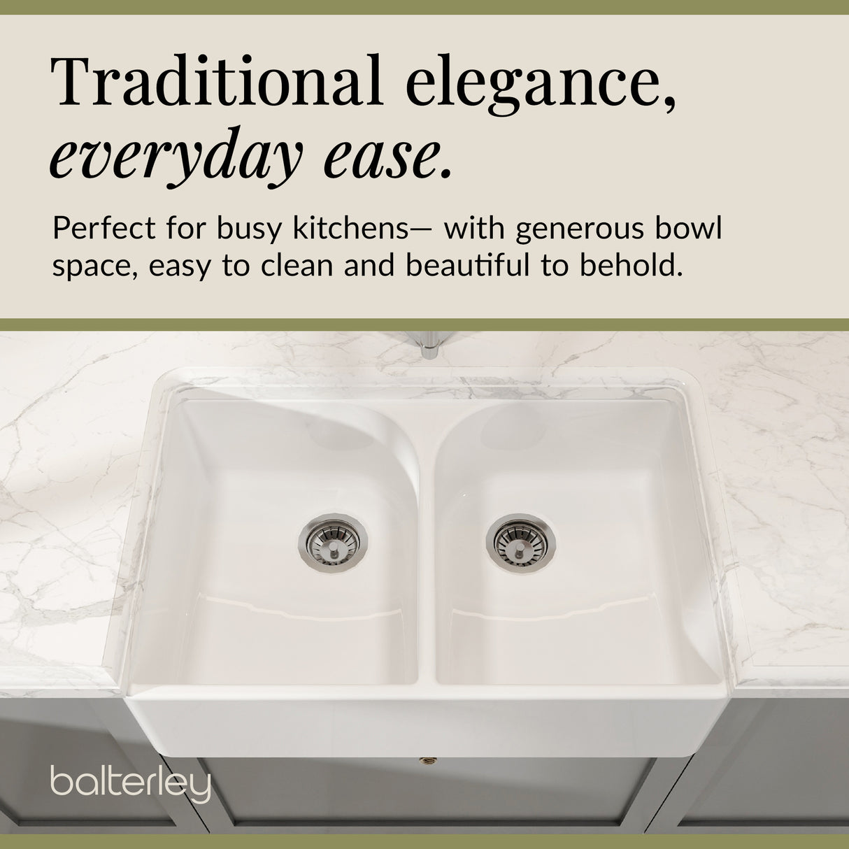 Double Bowl Fireclay Ceramic Butler Kitchen Sink Bundle with Full Weir & Wastes