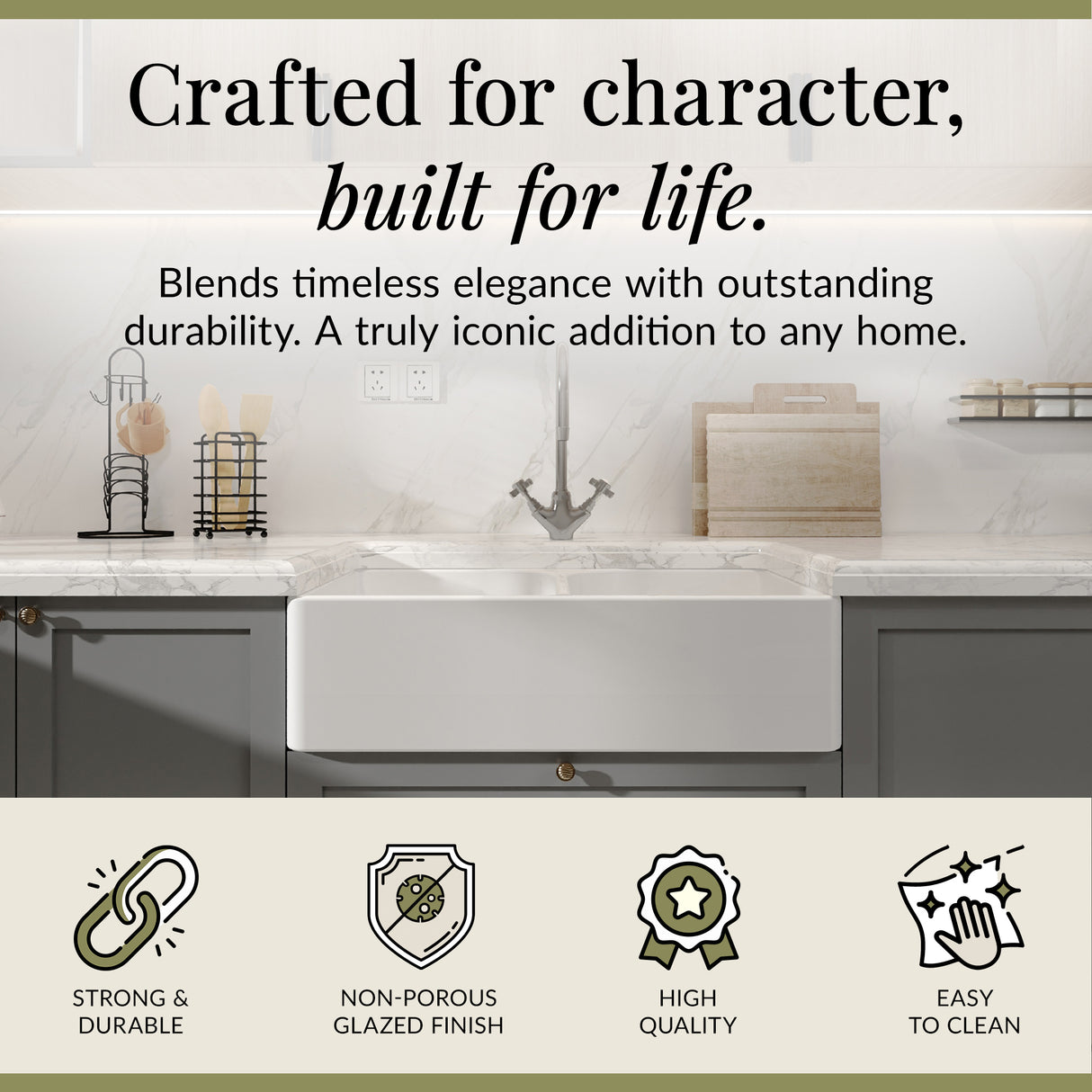 Double Bowl Fireclay Ceramic Butler Kitchen Sink Bundle with Full Weir & Wastes