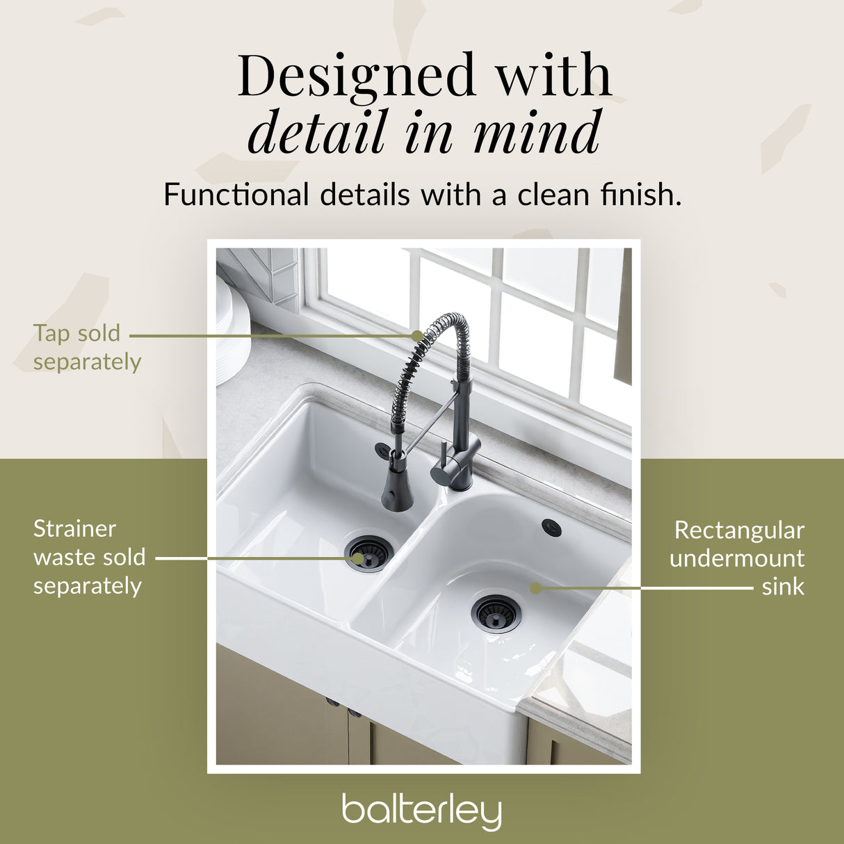 Double Bowl Butler Sink with Overflow - Choice of Tap and Waste - 795mm