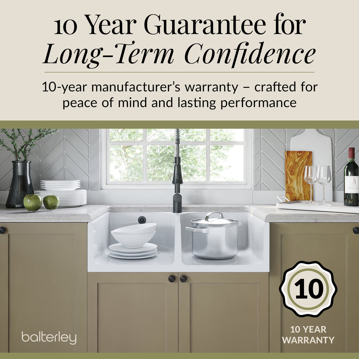 Double Bowl Butler Sink with Overflow - Choice of Tap and Waste - 795mm