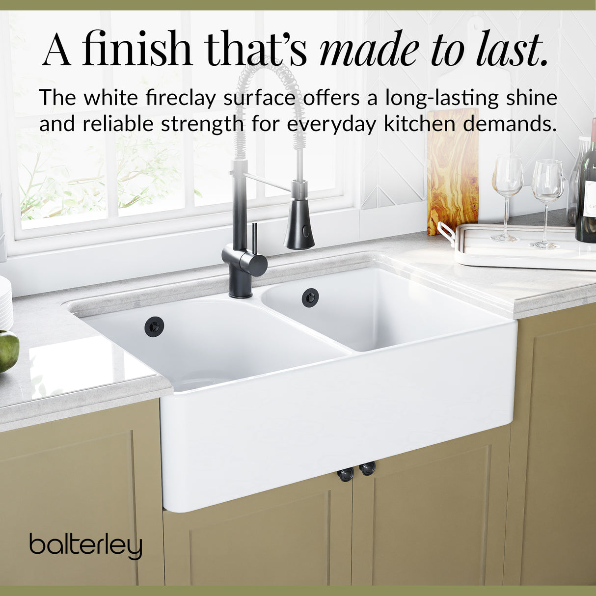 Double Bowl Butler Sink with Overflow - Choice of Tap and Waste - 795mm