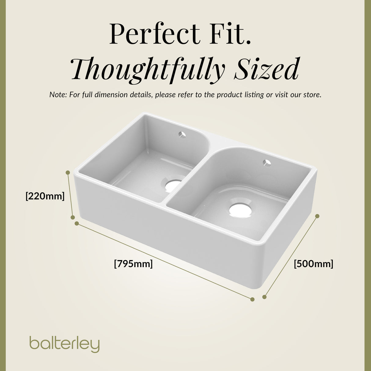 Double Bowl Butler Sink with Overflow - Choice of Tap and Waste - 795mm