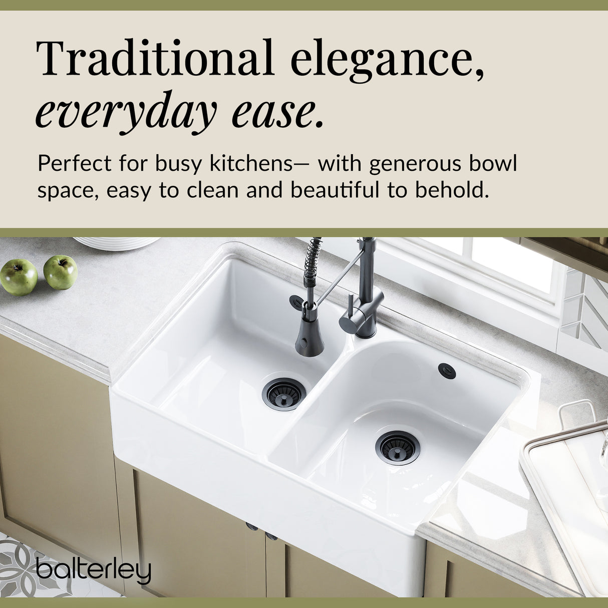 Double Bowl Butler Sink with Overflow - Choice of Tap and Waste - 795mm