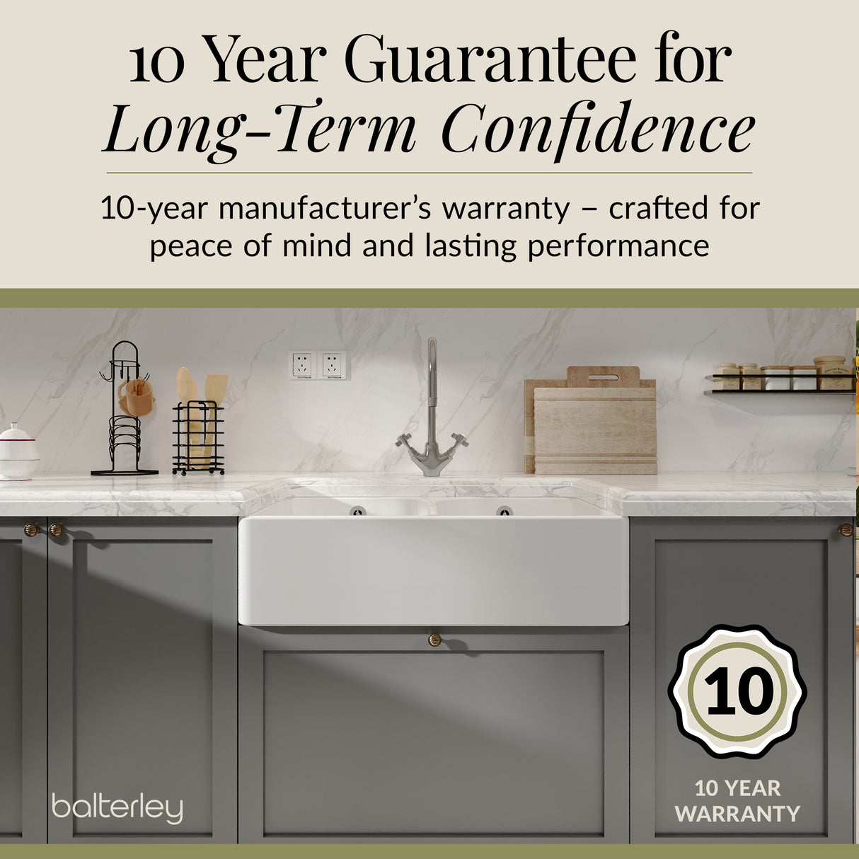 Double Bowl Butler Sink with Overflow - Choice of Tap and Waste - 795mm