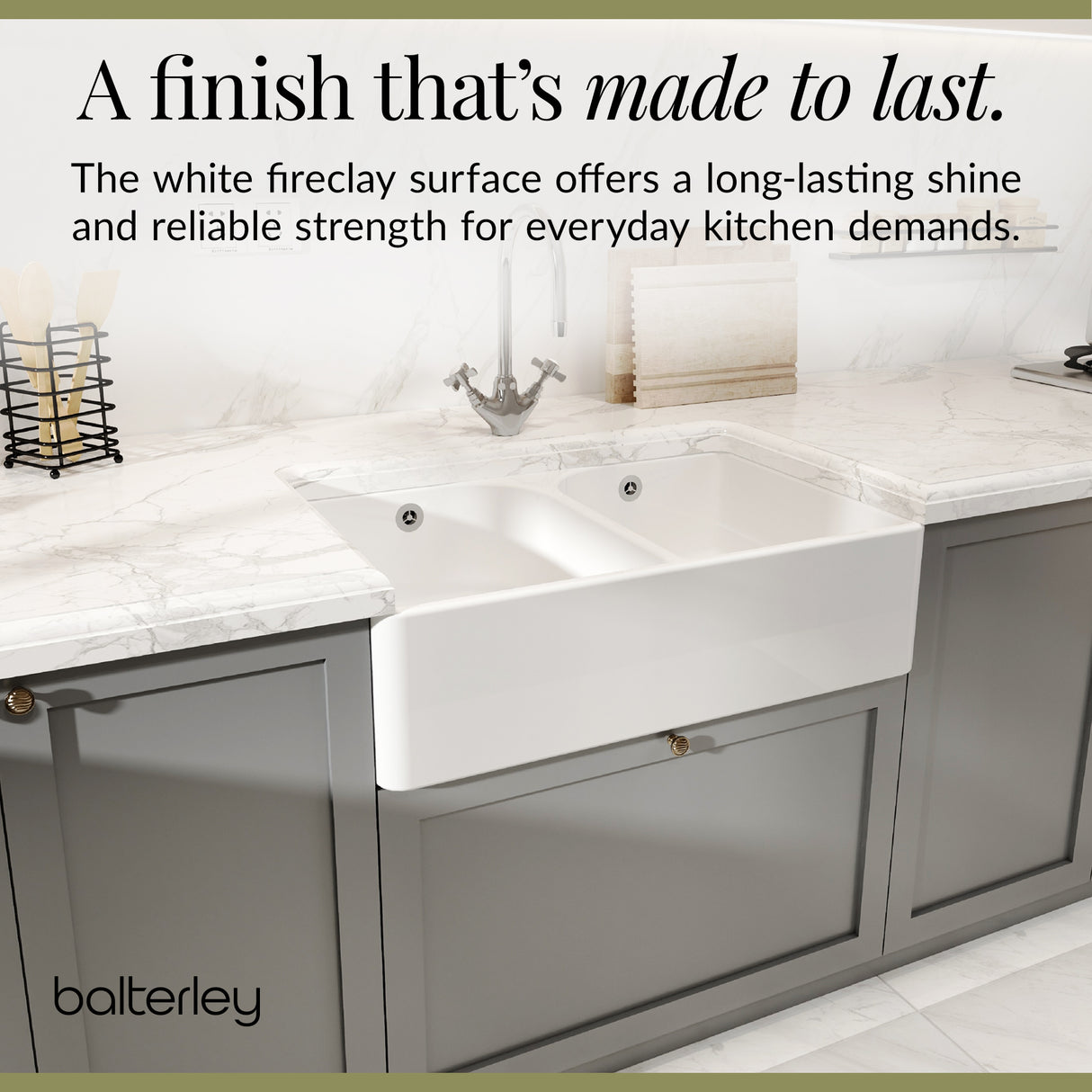 Double Bowl Butler Sink with Overflow - Choice of Tap and Waste - 795mm