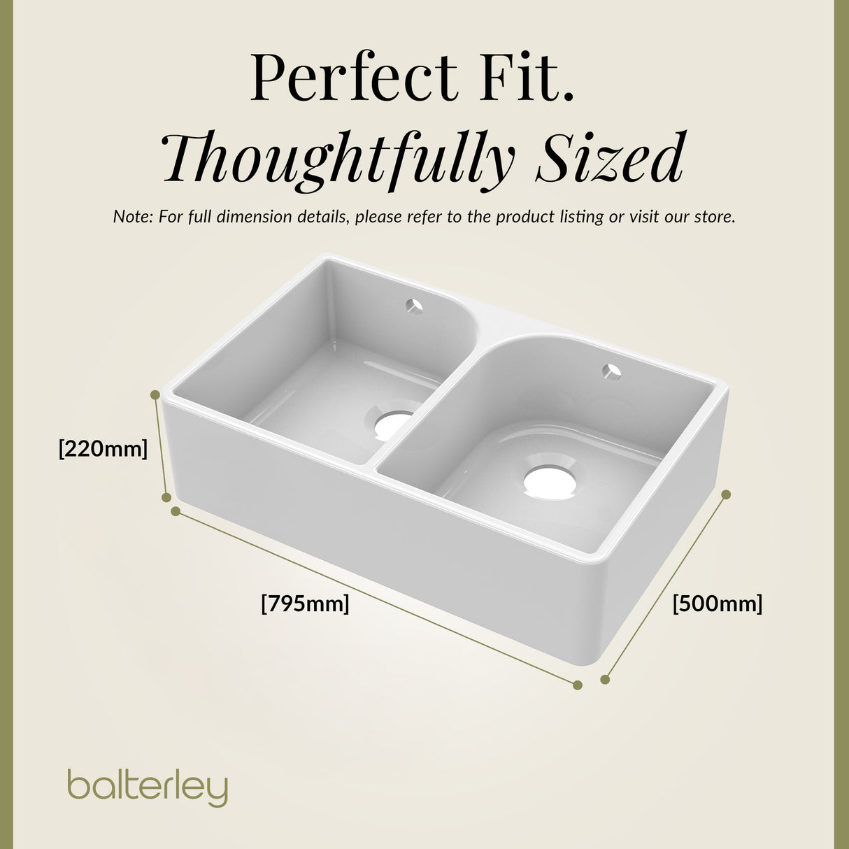 Double Bowl Butler Sink with Overflow - Choice of Tap and Waste - 795mm