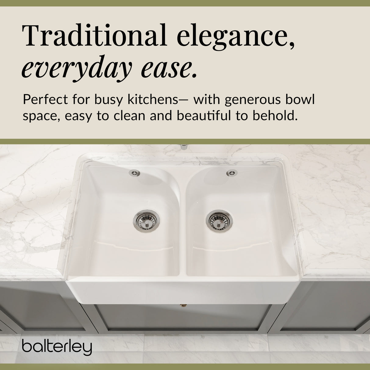 Double Bowl Butler Sink with Overflow - Choice of Tap and Waste - 795mm