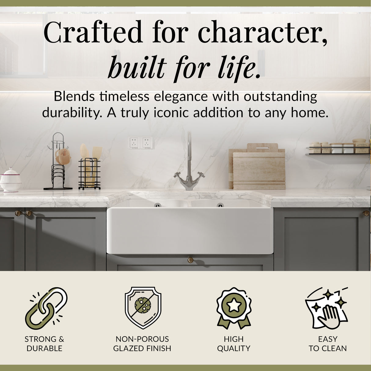 Double Bowl Butler Sink with Overflow - Choice of Tap and Waste - 795mm