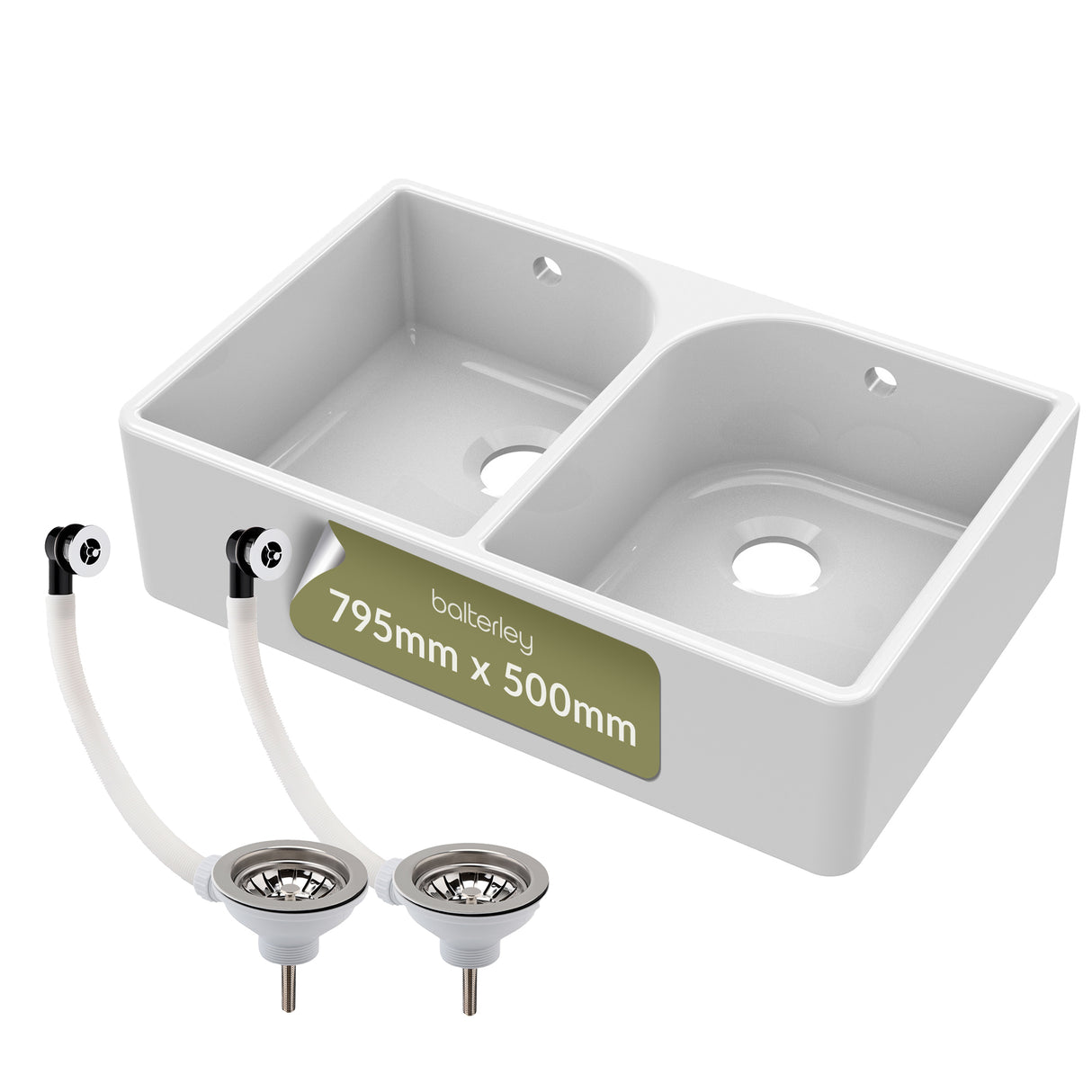 Double Bowl Butler Sink with Overflow - Choice of Tap and Waste - 795mm