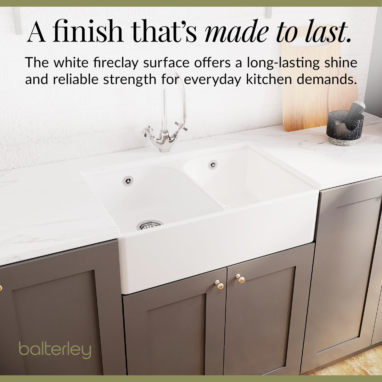 Double Bowl Butler Sink with Overflow - Choice of Tap and Waste - 795mm